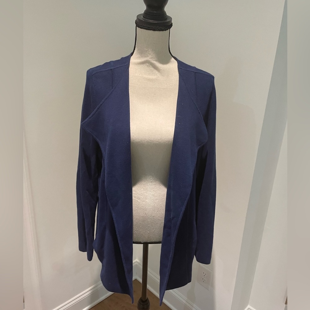 Talbots classic navy blue w knit open front jacket